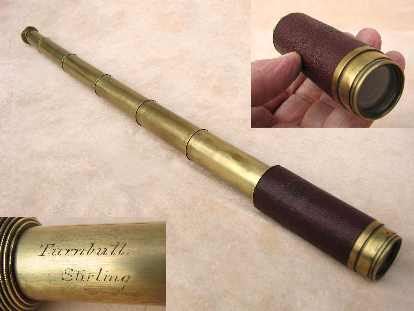 19th century six draw pocket telescope signed Turnbull Stirling.